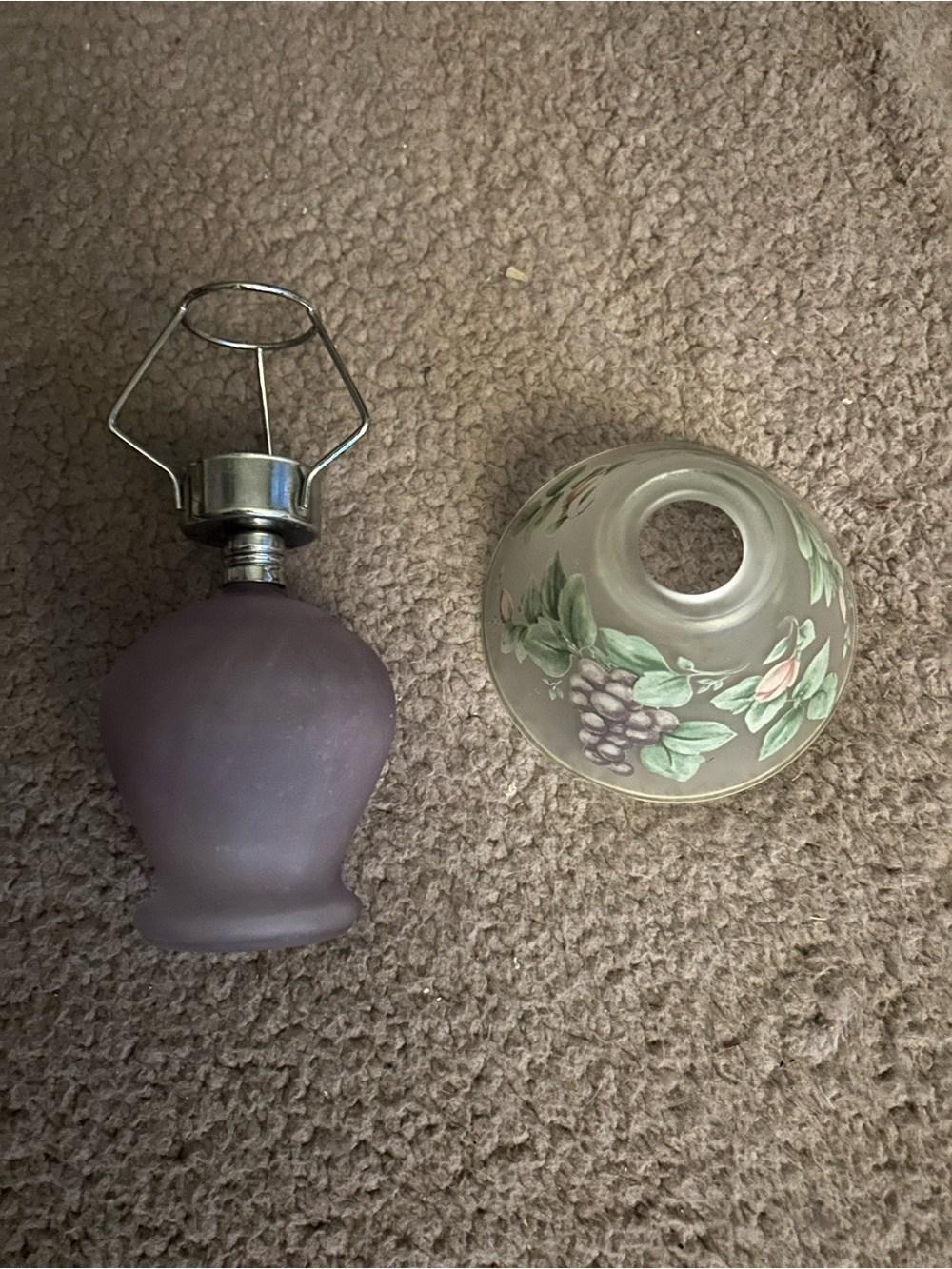 Pfaltzgraff Frosted Purple Glass Lantern with Hand-Painted Floral Shade